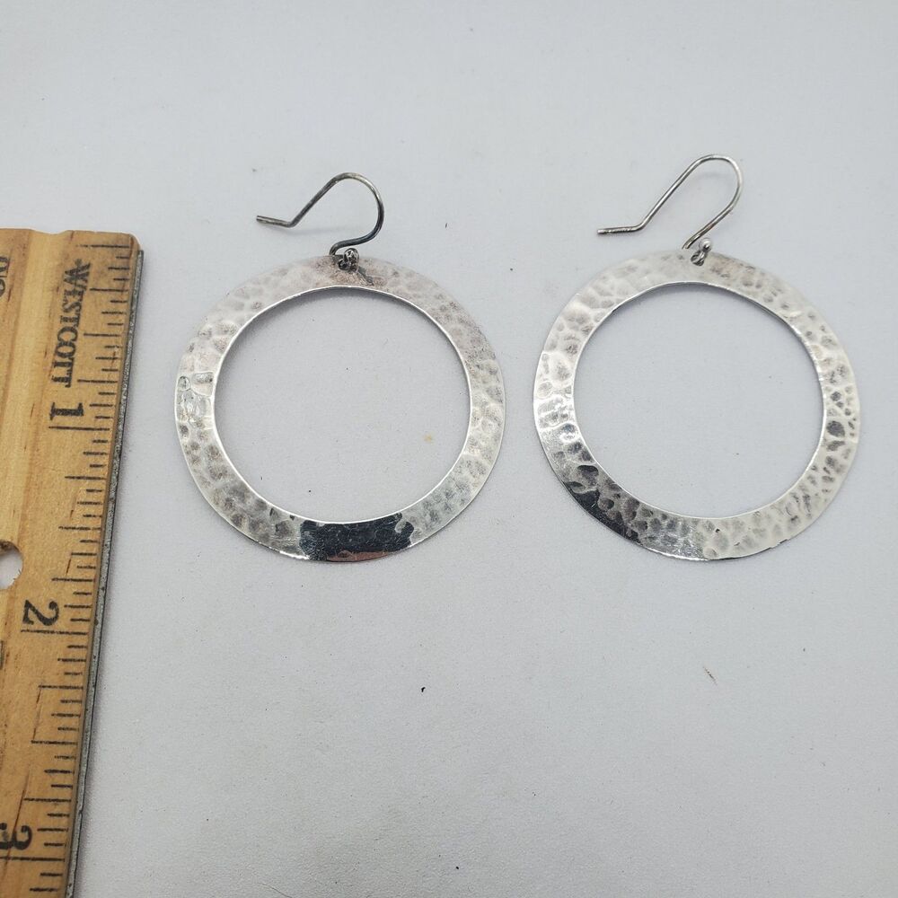 Sterling Silver Mexico Hammered Hoop Dangle Earrings 925